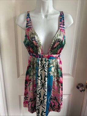 Couture  Chic Deep V Floral Summer Dress - REAL SILK-  Sz Small